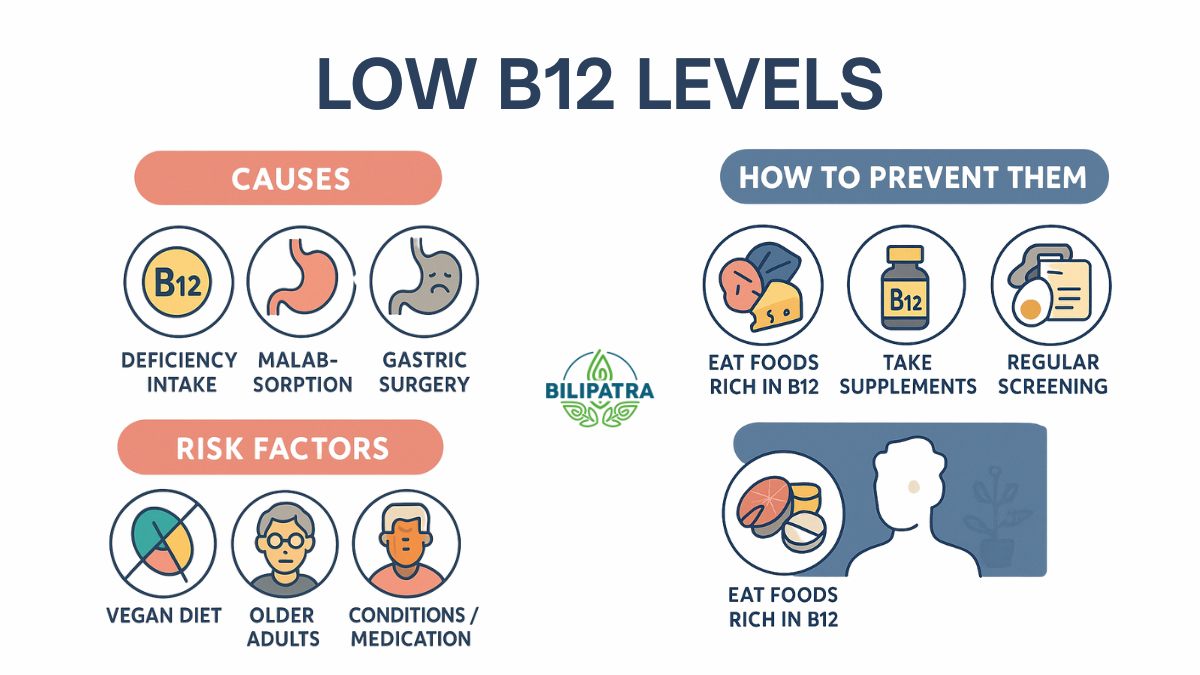 Low Vitamin B12 Levels: Causes, Risk Factors & Prevention