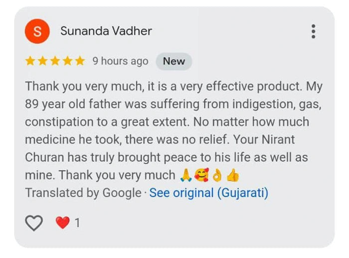 Nirant Churan helped 89-year-old father with digestion and constipation